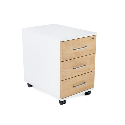 ROCADA - CAJONERA con RUEDAS 40x59,5x58 con 3 CAJONES ESTRUCTURA BLANCO FRONTALES ROBLE (Ref.4003AW08)