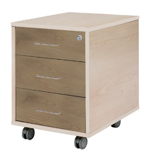 ROCADA - CAJONERA con RUEDAS 40x59,5x58 con 3 CAJONES ESTRUCTURA HAYA FRONTALES ROBLE (Ref.4003AA08)