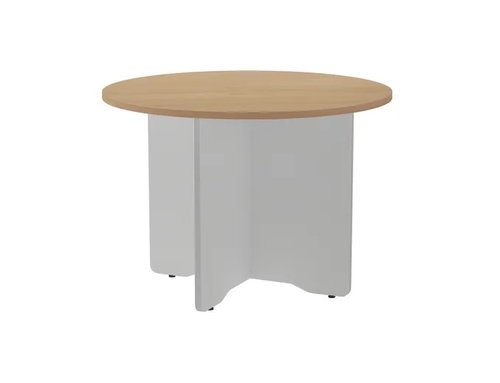 ROCADA - MESA MEETING REDONDA DE JUNTAS DIAMETRO 100 cm. con PATAS MELAMINA ALUMINIO TABLERO ROBLE (Ref.3005AB08)