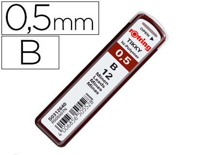 ROTRING - ESTUCHE DE 12 MINAS 0,5MM DUREZA B (Ref.S0312640)