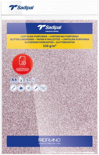 SADIPAL - CARTULINA PURPURINA A4 MONOCOLOR 330GR ROSA BLISTER DE 3 HOJAS (Ref.20314)