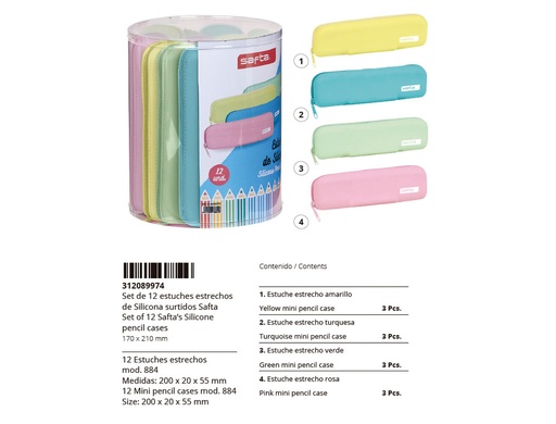 SAFTA - SET DE 12 PORTATODOS ESTRECHOS SILICONA COLORES SURTIDOS (Ref.312089974)