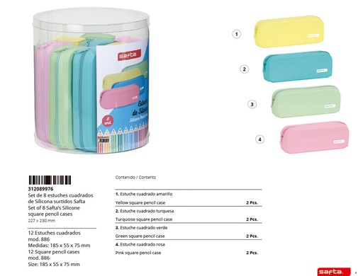 SAFTA - SET DE 8 PORTATODOS CUADRADOS SILICONA COLORES SURTIDOS (Ref.312089976)
