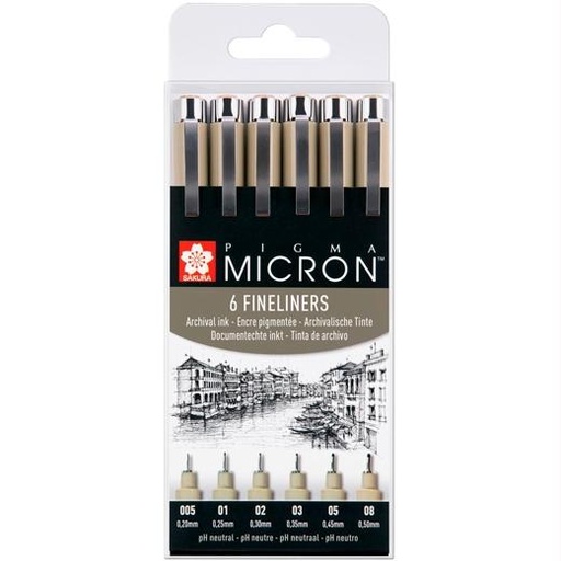 SAKURA - ROTULADOR CALIBRADO MICRON (0.05, 0.1, 0.2, 0.3, 0.5, 0.8 mm) CAJA de 6 (Ref.POXSDK6)