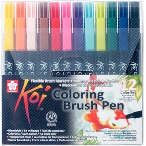 SAKURA - ROTULADOR KOI COLOR BRUSCHPEN ACUARELABLE especial MANGA e ILUSTRACION ESTUCHE de 12 (Ref.XBR12A)