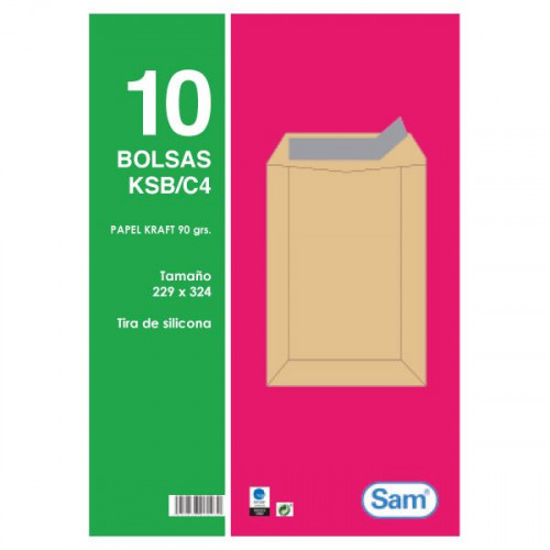 SAM - PAQUETES DE 10 BOLSAS KRAFT, CON TIRA DE SILICONA TAMAÑO 229X324 90 GRS. (Ref.665100)
