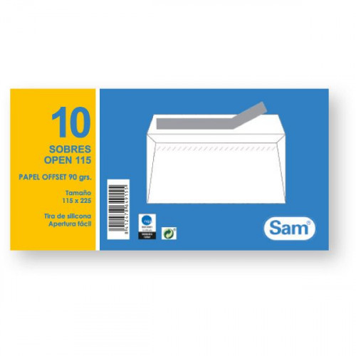 SAM - PAQUETES DE 10 SOBRES OPEN TAMAÑO 115X225 90 GRS. (Ref.664915)
