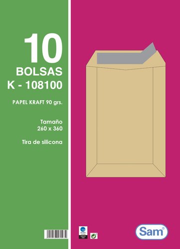 SAM - SOBRE-BOLSA 260x360 KRAFT 90g (SILICONA) PAQUETE DE 10 (Ref.PQ.10 K.108100)