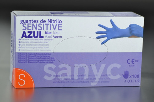 SANICEL - PAQUETE DE 100 GUANTES NITRILO SENSITIVE S/P T-P P-100 EXAMEN SANICEN (Ref.GU103)