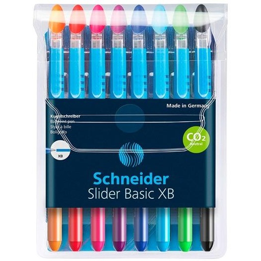 SCHNEIDER - BOLÍGRAFO SLIDER BASIC F + 2 GRATIS COLORES SURTIDOS -ESTUCHE 8U- (Ref.SH151285)