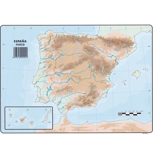 SELVI - MAPA MUDO FÍSICO DE ESPAÑA A4 -50U- (Ref.504)