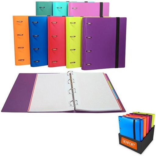 SENFORT - EXPOSITOR 8 CARPETAS RINGBOOK 4 ANILLAS 30MM C/RECAMBIO 120H A4 C/SEPARADORES C/SURTIDOS (Ref.180510E)
