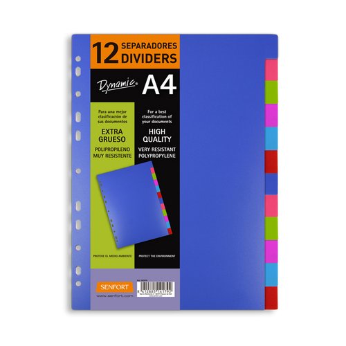 SENFORT - JUEGO 12 SEPARADORES A4 PP RÍGIDO DYNAMIC C/SURTIDOS (Ref.302070)