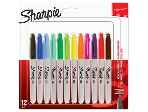 SHARPIE - MARCADOR PERMANENTE FINE 0,9MM SURTIDOS PUNTA REDONDA BLISTER -12U- (Ref.2065404)