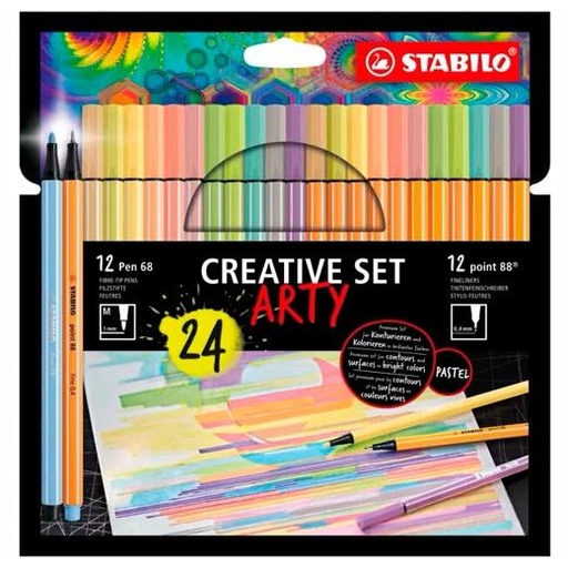 STABILO - CREATIVE SET ARTY 12 ROTULADORES POINT 88 Y 12 ROTULADORES PEN 68 COLORES SURTIDOS EN ESTUCHE DE CARTÓN (Ref.8868/24-1-20-6)