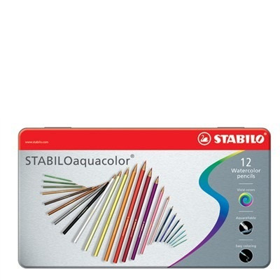 STABILO - LAPICES ACUARELABLES AQUACOLOR estuche METAL de 12 (Ref.1612-5)