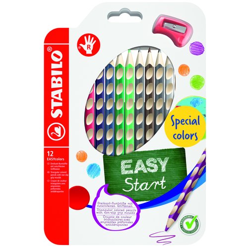STABILO - LAPICES de COLORES EASY COLORS para DIESTRO estuche de 12 con Sacapuntas/Afilalapices (Ref.332/12)