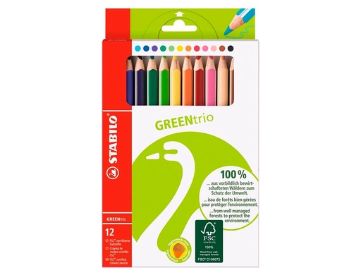 STABILO - LAPICES DE COLORES GREEN COLORS CON CERTIFICADO FSC ESTUCHE CARTON DE 12 UNIDADES COLORES SURTIDOS (Ref.6019/2-121)