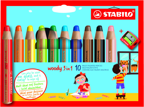 STABILO - LÁPICES DE COLORES WOODY 3 EN 1 + Sacapuntas/Afilalapices SURTIDOS ESTUCHE DE 10 (Ref.880/10-2)
