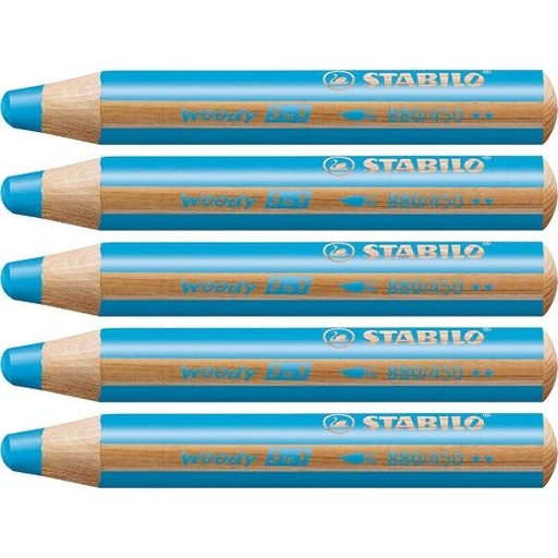 STABILO - LÁPICES DE COLORES WOODY 3 EN 1 ESTUCHE DE 5 AZUL CYAN (Ref.880/450)