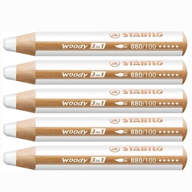 STABILO - LÁPICES DE COLORES WOODY 3 EN 1 ESTUCHE DE 5 BLANCO (Ref.880/100)