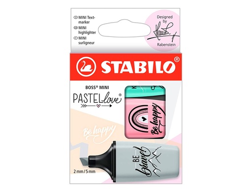 STABILO - ROTULADOR BOSS MINI PASTEL LOVE ESTUCHE DE 3 UNIDADES PIZCA DE MENTA/RUBOR ROSA/TOQUE DE TURQUESA (Ref.17964)