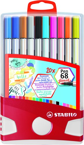 STABILO - ROTULADOR FIBRA PEN 68 BRUSH PUNTA PINCEL ESTUCHE COLOR PARADE de 20 (Ref.568/20-021)