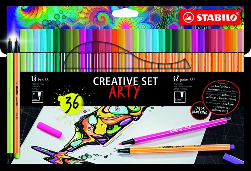 STABILO - ROTULADOR POINT 88 / ACUARELABLE PEN 68 ARTY LINE ESTUCHE CARTON 36 UNIDADES COLORES SURTIDOS (Ref.8868/36-1-20-6)
