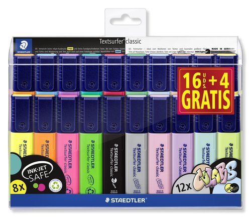 STAEDTLER - ESTUCHE 20 MARCADORES FLUORESCENTES TEXTSURFER CLASSIC COLORES SURTIDOS (Ref.364 WP20)