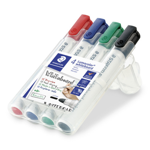 STAEDTLER - ESTUCHE 4 MARCADORES PIZARRA LUMOCOLOR MARKER 351 TRAZO 2MM. SURTIDOS (Ref.351 WP4)