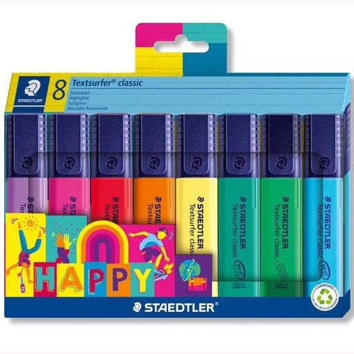 STAEDTLER - ESTUCHE 8 MARCADORES FLUORESCENTES TEXTSURFER CLASSIC HAPPY LINE C/SURTIDOS (Ref.364 C8 HA)
