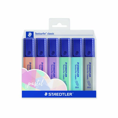 STAEDTLER - MARCADOR FLUOR 364 TEXTSURFER CLASSIC PASTEL&VINTAGE COLORES PASTEL ESTUCHE de 6 (Ref.364 CWP6PA)