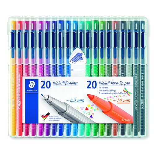 STAEDTLER - ROTULADOR FIBRA 334 TRIPLUS FINELINER + 323 TRIPLUS COLOR BOX de 40
20x 334 Triplus fineliner
20x 323 Triplus color (Ref.34 SB40)