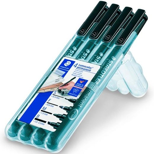 STAEDTLER - ROTULADOR PERMANENTE LUMOCOLOR 31 LÍNEAS S,F,M,B NEGRO -ESTUCHE DE 4U- (Ref.31-9WP4GS)