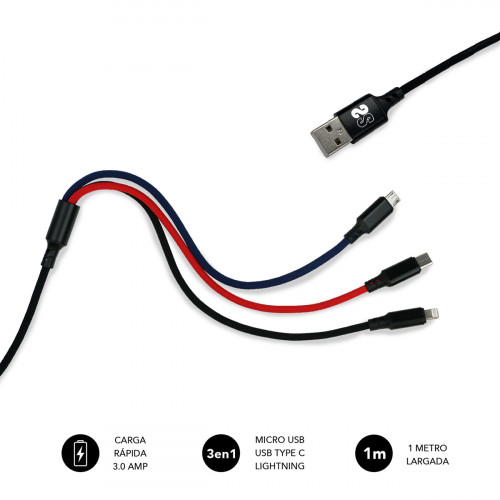 SUBBLIM - Cable Premium 3in1 3.0 (Micro USB+Type C+Lightning) (Ref.SUB-CAB-3IN101)
