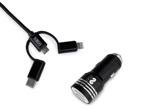 SUBBLIM - Cargador Coche 2xUSB Dual Car Charger Alum 2.4A + Cable 3 in 1 Black (Ref.SUB-CHG-4CC002)