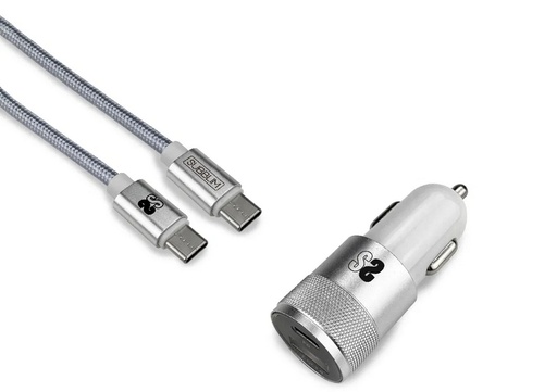 SUBBLIM - Cargador Ultra Rapido Coche 2xUSB PD18W+QC3.0 + Cable C to C Silver (Ref.SUB-CHG-5CPD01)