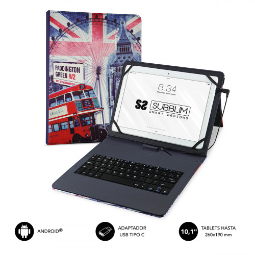 SUBBLIM - Funda con Teclado Micro USB - USB C KEYTAB USB 10,1" England (Ref.SUB-KT1-USB050)