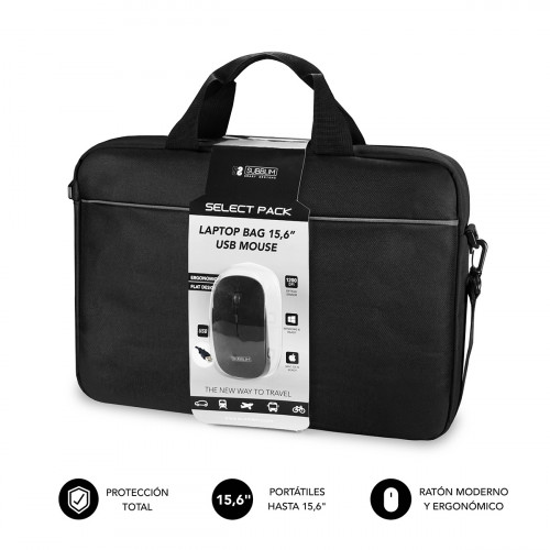 SUBBLIM - Maletín con Ratón Select Pack Wired Mouse USB + Laptop bag 15,6" (Ref.SUB-LB-2SP0001)