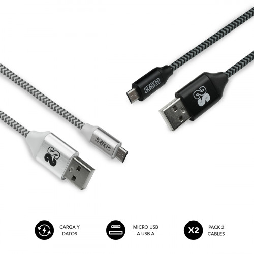 SUBBLIM - PACK 2 CABLES USB A MICRO USB (2.4A) 1M BLACK/SILVER (Ref.SUB-CAB-1MU001)
