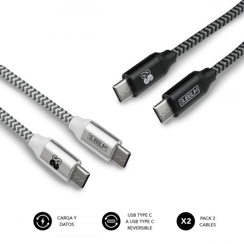 SUBBLIM - PACK 2 CABLES USB TIPO USB-C A USB-C 1 M BLACK/SILVER (Ref.SUB-CAB-4CC001)