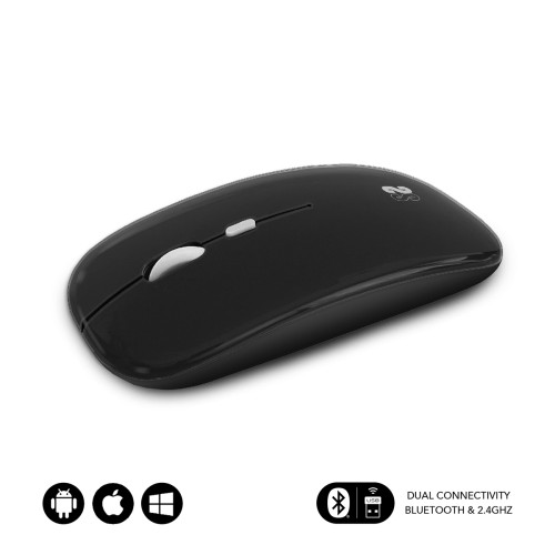 SUBBLIM - Ratón Óptico Inalámbrico 2.4G y Bluetooth Dual Flat Mouse Recargable Negro (Ref.SUBMO-DFLAT20)