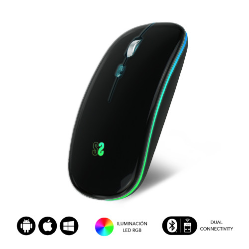SUBBLIM - RATÓN ÓPTICO INALÁMBRICO 2.4G Y BT RGB LED DUAL FLAT MOUSE BLACK (Ref.SUBMO-LDFLAT1)