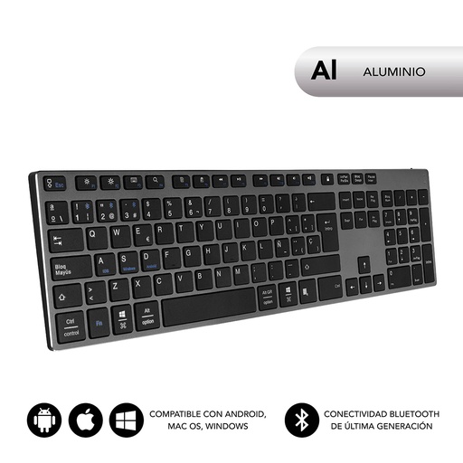 SUBBLIM - Teclado Wireless Bluetooth Aluminio Advance Extended Grey (Ref.SUB-KB-3ADE301)