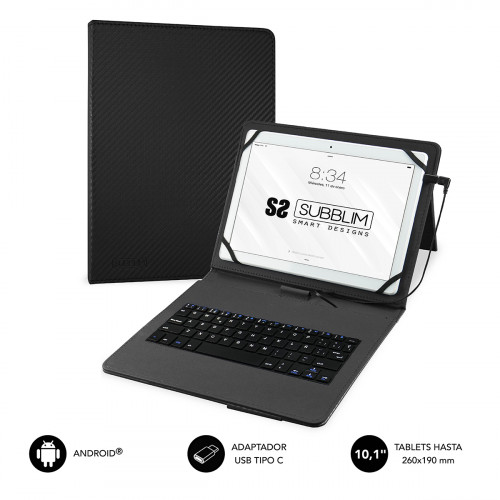 SUBBLIM Funda con Teclado Micro USB - USB C KEYTAB PRO USB 10,1" Black (Ref.SUB-KT1-USB001)