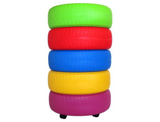 SUMO DIDACTIC - CARRO PORTANEUMATICOS + 5 NEUMATICOS COLORES SURTIDOS 60 CM DIAMETRO X 95 CM (Ref.985C)