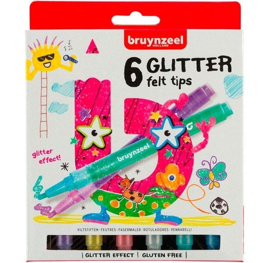 TALENS - BRUYNZEEL ESTUCHE 6 ROTULADORES GLITTER KIDS BRILLANTES COLORES SURTIDOS (Ref.60126006)