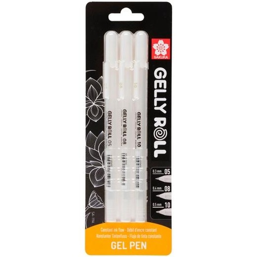 TALENS - SAKURA BLISTER DE 3 BOLÍGRAFOS GELLY ROLL 05/08/10 GEL BRILLANTE BLANCO (Ref.BLXPGB3A)