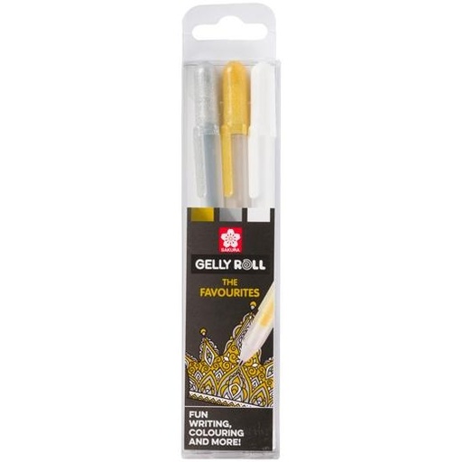 TALENS - SAKURA ESTUCHE DE 3 BOLÍGRAFOS GELLY ROLL MIXED ORO/PLATA/BLANCO (Ref.POXPGBMIX3A)