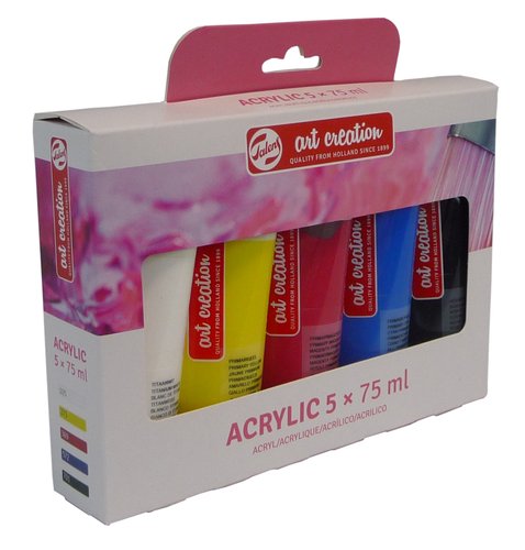 TALENS ART CREATION - PINTURA ACRILICA 75 ml (Tubo) PARA INICIACION SET de 5 (Blanco,Amarillo,Rojo,Azul,Verde) (Ref.3582805M)